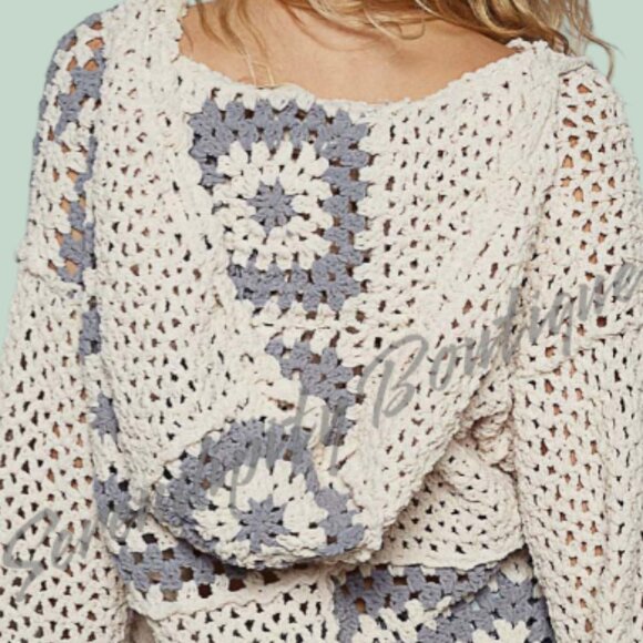 POL Cozy Slouchy Thick Lush Oversized Lavender Crochet Button Up Hoodie Sweater - Picture 5 of 11